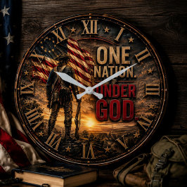 One Nation Under God Patriotic American Revolution ラージ壁時計