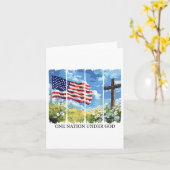 One Nation Under God UsaフラワーレッドホワイトBl カード (黄色い花)