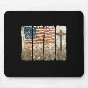 One Nation Under God Usa Flag Crossフローラ・クリスティー マウスパッド