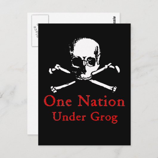 One Nation Under Grogはがき(白スカル) ポストカード (正面/裏面)