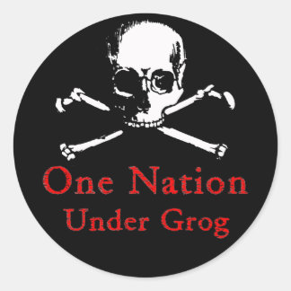 One Nation Under Grogスタンプ(白スカル) ラウンドシール