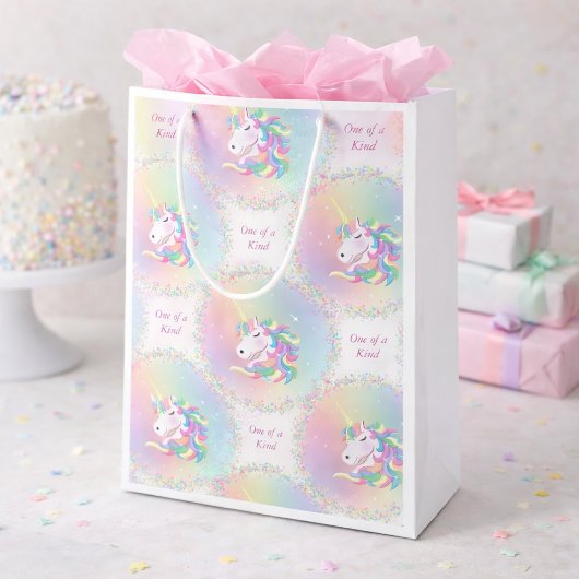 One of a Kind Pastel Unicorn Birthday Party Bag ミディアムペーパーバッグ