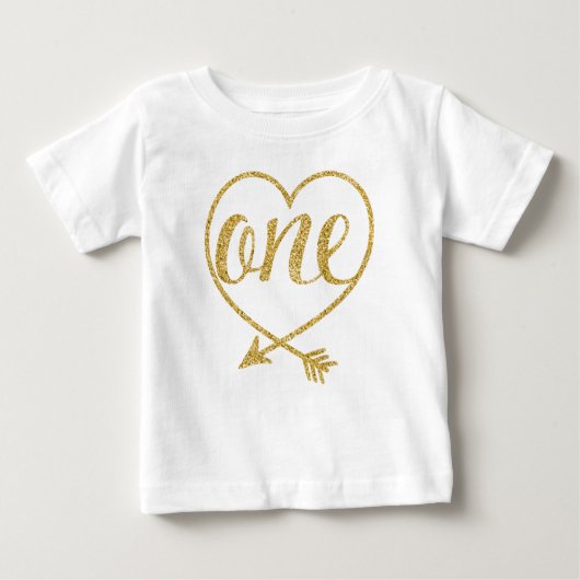 ONE|Oneの歳の|Heart|Glitterプリント ベビーTシャツ (正面)