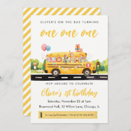 One one one School Bus 1st Birthday Invitation 招待状