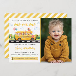 One One One School Bus 1st Birthday Invitation 招待状