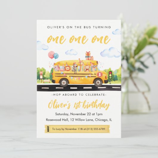 One one one School Bus 1st Birthday Invitation 招待状 (スタンド正面)