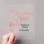 One Perfect match terracotta wedding couple name f アクリル招待状 (インサイチュ (ポータブル))