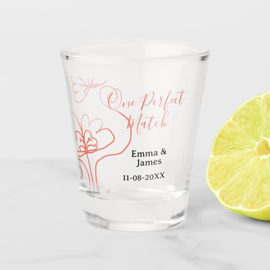 One Perfect match terracotta wedding couple name f ショットグラス (正面)