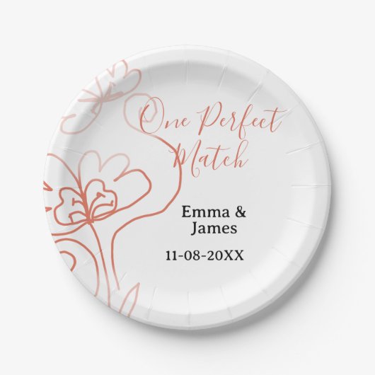 One Perfect match terracotta wedding couple name f ペーパープレート (正面)