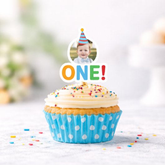  One Photo birthday Cupcake Topper シール