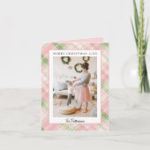 One Photo Classic Plaid Green and Pink Christmas   シーズンカード (正面)