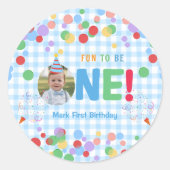  One Photo First Birthday  Cupcake Topper ラウンドシール (正面)