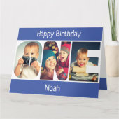 ONE Photo Letters Blue Boys 1st Birthday Card カード (正面)