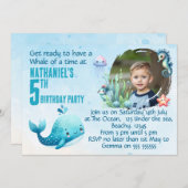 One Photo Whale 5th Birthday  Party Invitation 招待状 (正面/裏面)