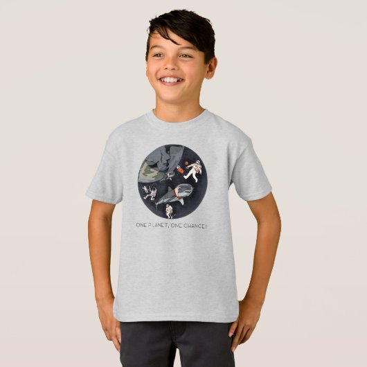 One Planet One Chance - Earth Day(Cartoon Texture) Tシャツ (正面フル)