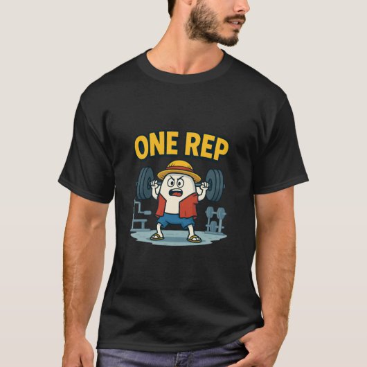 ONE REP 面白いジム カートゥーンエッグ ワークアウトTシャツ Tシャツ (正面)