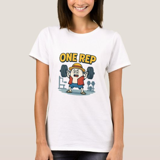 ONE REP Funny Gym Cartoon Egg Workout T-Shirt for  Tシャツ (正面)