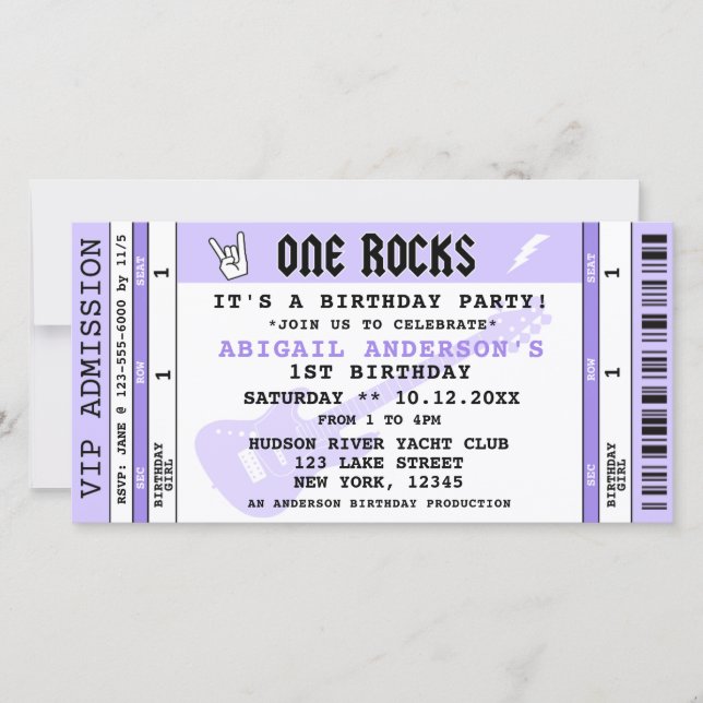 ONE ROCKS コンサートチケット 1歳の誕生日招待状 (正面)
