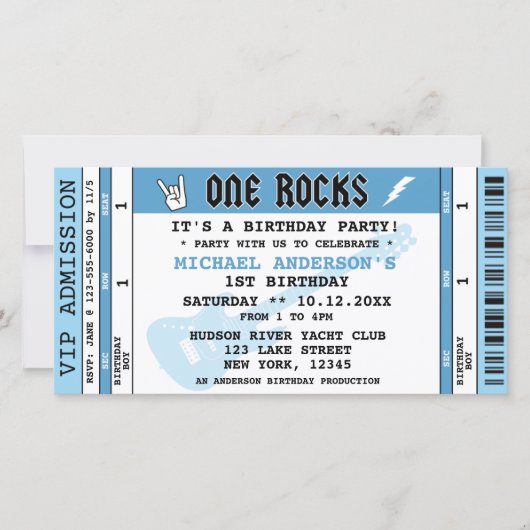 ONE ROCKS BLUE CONCERT TICKET BIRTHDAY INVITATION シーズンカード (正面)