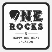 One Rocks Guitar Pick 1st Birthday Party スクエアシール (正面)