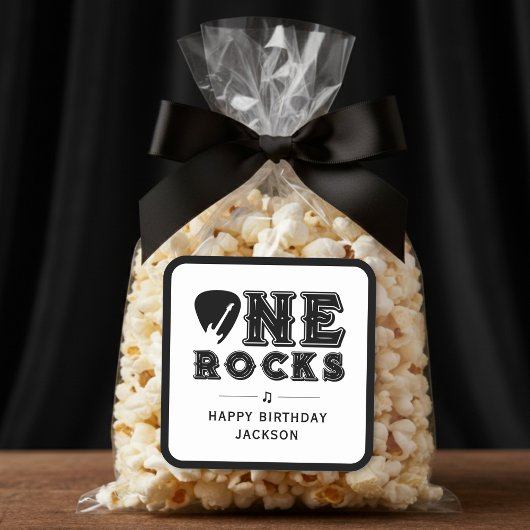 One Rocks Guitar Pick 1st Birthday Party スクエアシール