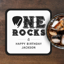 One Rocks Guitar Pick 1st Birthday Party スクエアペーパーコースター