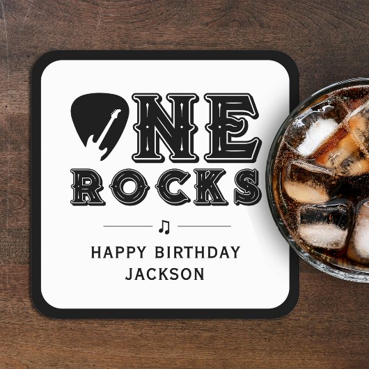 One Rocks Guitar Pick 1st Birthday Party スクエアペーパーコースター