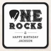 One Rocks Guitar Pick 1st Birthday Party スクエアペーパーコースター (正面)