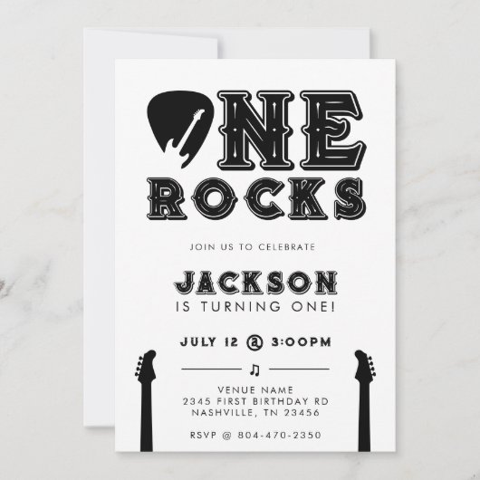 One Rocks Guitar Pick 1st Birthday Party 招待状 (正面)