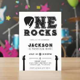One Rocks Guitar Pick 1st Birthday Party 招待状