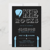 One Rocks Guitar Pick Blue 1st Birthday Party 招待状 (正面)