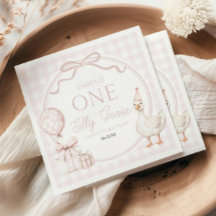 ONE Silly Goose ピンク リボン 1歳の誕生日パーティー