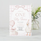 ONE Silly Goose ピンク 1歳の誕生日パーティー 招待状 (スタンド正面)