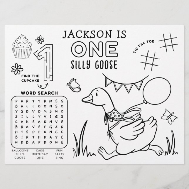 One Silly Goose 1st Birthday Activity Placemat (正面)