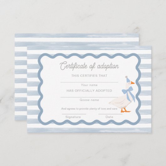 One Silly Goose 1st Birthday Adoption Certificate 招待状 (正面/裏面)