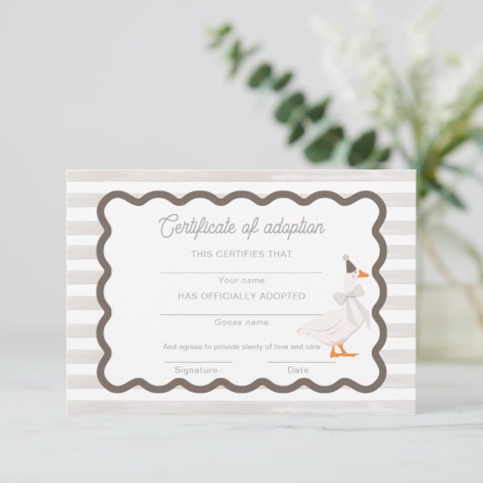 One Silly Goose 1st Birthday Adoption Certificate 招待状 (スタンド正面)