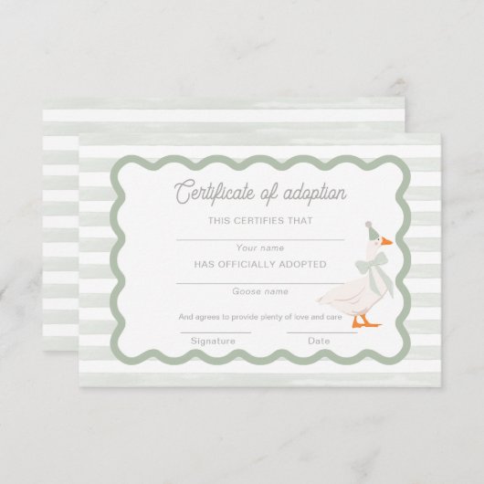 One Silly Goose 1st Birthday Adoption Certificate 招待状 (正面/裏面)