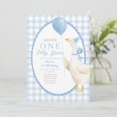 One Silly Goose 1st Birthday: Blue Gingham  招待状 (スタンド正面)