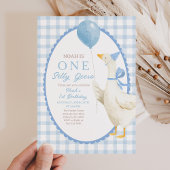One Silly Goose 1st Birthday: Blue Gingham  招待状