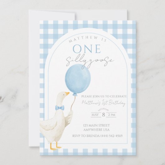 One Silly Goose 1st Birthday Invitation 招待状 (正面)