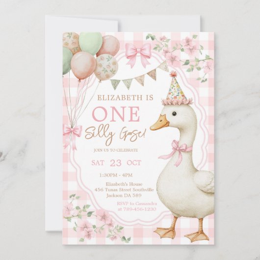 One Silly Goose 1st Birthday Invitation 招待状 (正面)