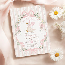 One Silly Goose 1st Birthday Invitation, Pink Bow 