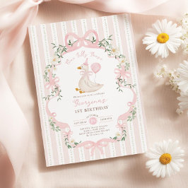One Silly Goose 1st Birthday Invitation, Pink Bow  招待状