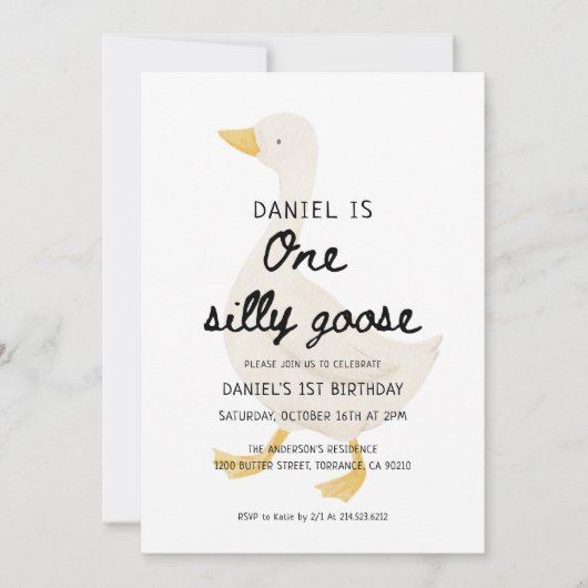 One Silly Goose 1st Birthday Party 招待状 (正面)