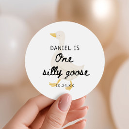 One Silly Goose 1st Birthday Party Favor ラウンドシール