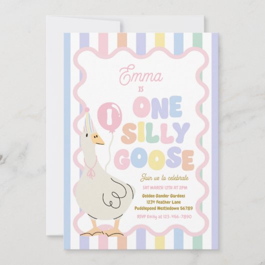 One Silly Goose 1st Birthday Party Spring Birthday 招待状 (正面)