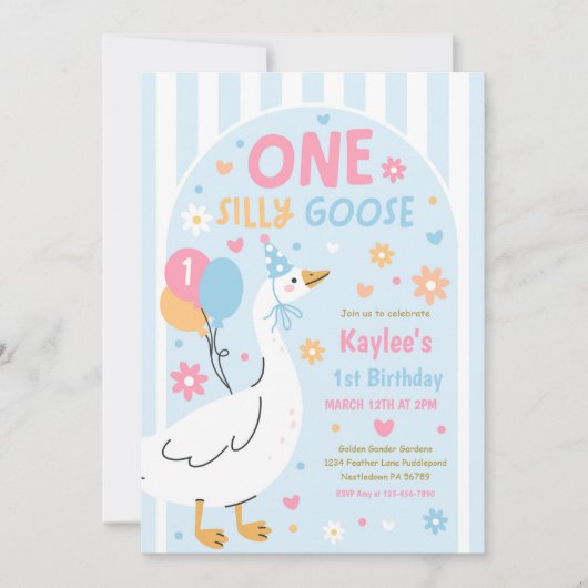One Silly Goose 1st Birthday Party Spring Birthday 招待状 (正面)