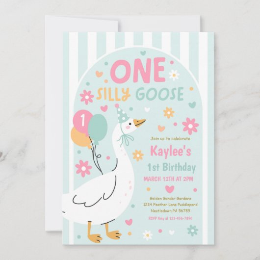 One Silly Goose 1st Birthday Party Spring Birthday 招待状 (正面)