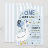 One Silly Goose 1st Birthday Party Spring Birthday 招待状 (正面/裏面)