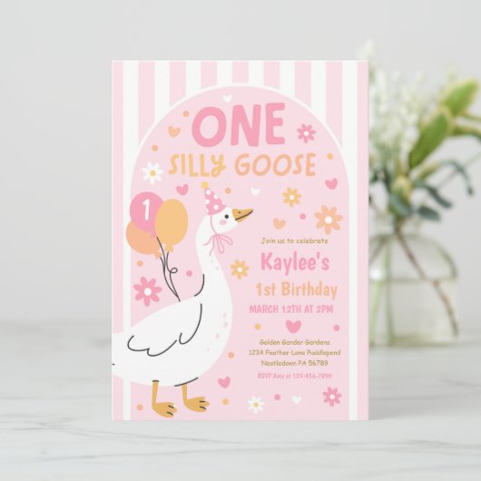 One Silly Goose 1st Birthday Party Spring Birthday 招待状 (スタンド正面)